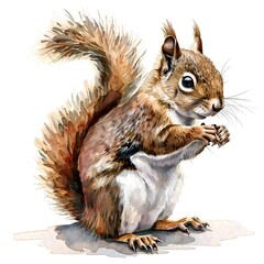 Conifer Squirrel clipart. Ai watercolor art illustration. Detailed illustration