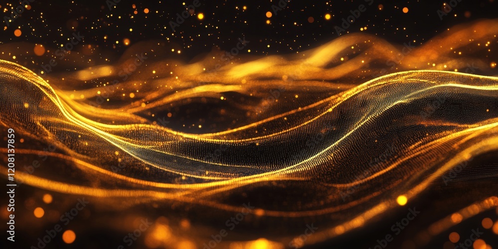 Poster golden waves of light and particles creating a dreamlike abstract background