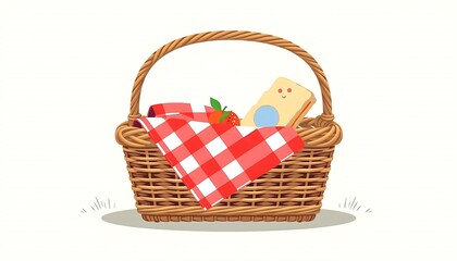 Adorable Picnic Basket with Red Gingham Blanket and Treats