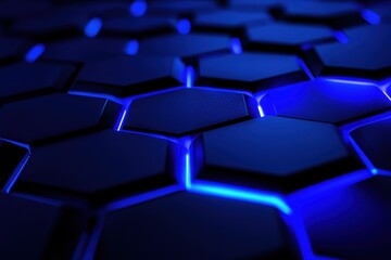 Obraz premium Futuristic 3D Hexagon Design with Illuminated Blue Technology and Sleek Geometric Patterns for Modern Abstract Visuals