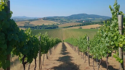 Breathtaking views of the beautiful landscapes of the Tuscany region, vineyards and rolling hills