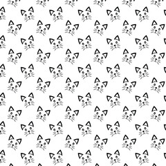 Hand drawn cute cat face seamless pattern.