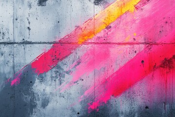 striking combination of rough concrete textures and vivid neon paint strokes
