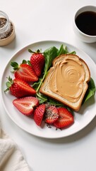 Vibrant Vegan Breakfast Fresh Strawberry Almond Butter Toast with Chia Seeds  Mixed Greens