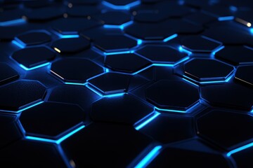 Obraz premium Futuristic 3D Hexagon Design with Illuminated Blue Technology and Sleek Geometric Patterns for Modern Abstract Visuals