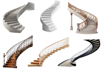 PNG Spiral staircase steps element set on transparent background