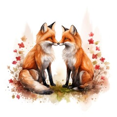 Obraz premium Couple Animals clipart. Watercolor illustration. Illustrative clipart collection illustration