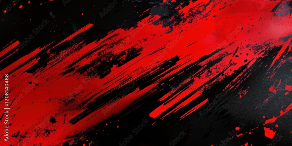 Poster dynamic red and black abstract background with bold brush strokes and splatter effects