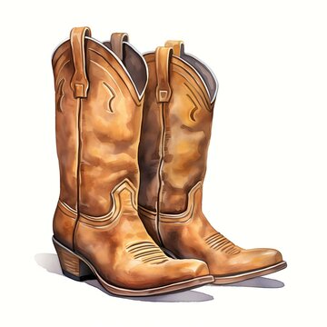 Cowgirl Boots Clipart. Watercolor illustration. Detailed illustration