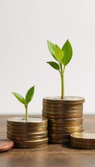 Stacked coins bloom with growing plants representing the link between investments and growth financial prosperity and sustainability are conveyed in this image