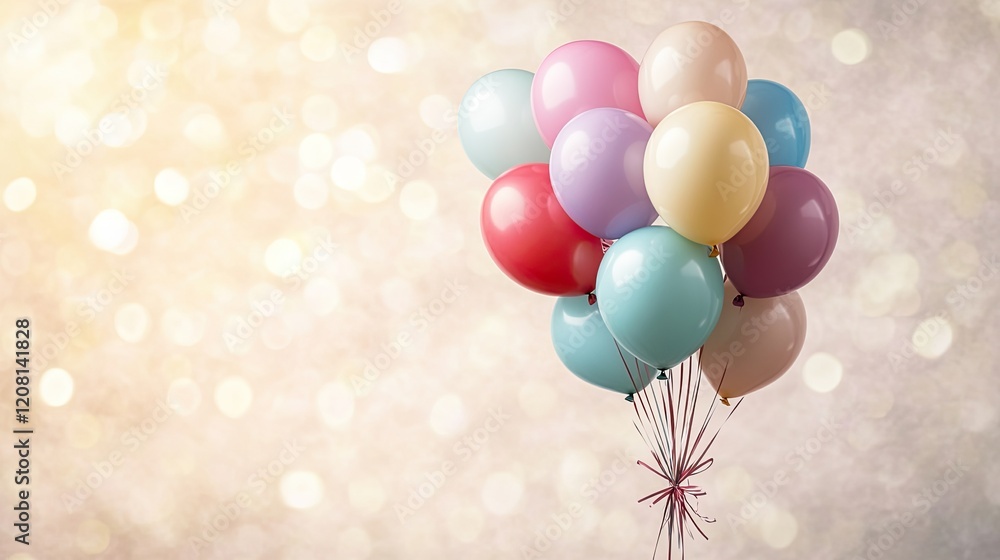 Poster vibrant collection of colorful balloons tied together minimalistic design and clean image soft blurr