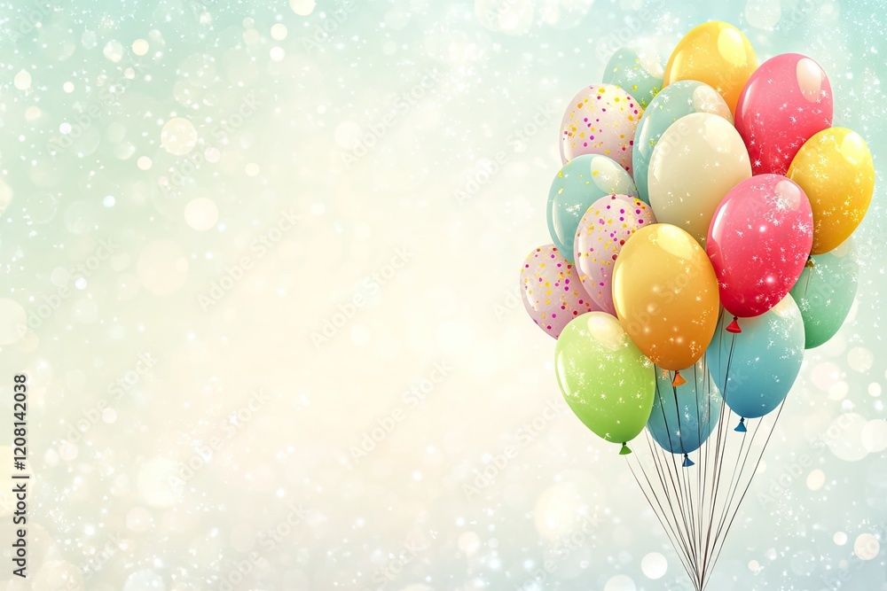 Poster vibrant display of colorful balloons floating gently against soft blurred background minimalistic an