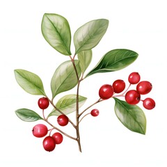 Cranberry And Lingonberry Branche clipart. Watercolor illustration. Detailed artistic graphic illustration