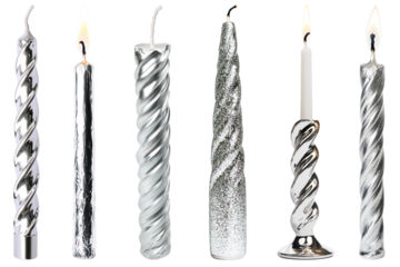 PNG Elegant silver spiral candles, element set on transparent background