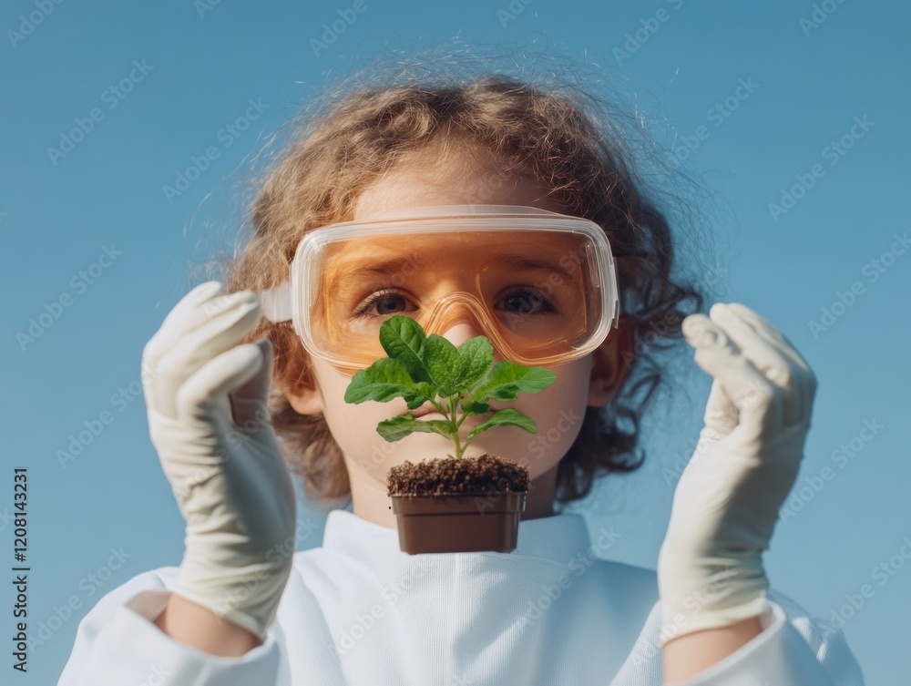 Poster future-focused stem imagery child scientist with safety goggles and plant in lab setting - boosting 