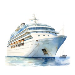 Naklejka premium Cruise Ship clipart. Watercolor illustration. Watercolor-style digital design illustration