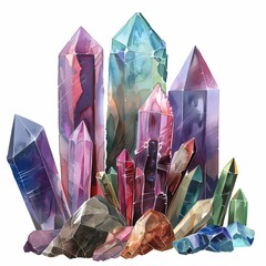 Crystals Gemstone clipart. Watercolor illustration. Watercolor-style digital design illustration