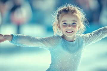 young figure skater gliding across ice their arms gracefully extended
