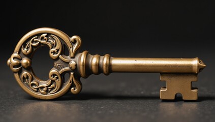 Detailed image of an ornate brass key suitable for vintage historical and secure motifs