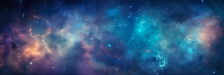 Obraz premium Milky Way Panorama in the Universe. A Stunning View of Galaxy with Stars, Space Dust, and Constellations of Scorpio and Sagittarius