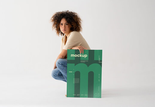 Mockup Of Woman Customized A2 Poster, Crouching