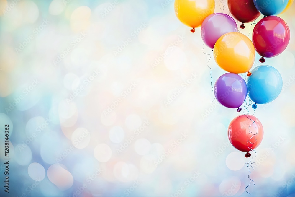 Poster colorful balloons floating gracefully against soft blurred background creating inviting atmosphere f