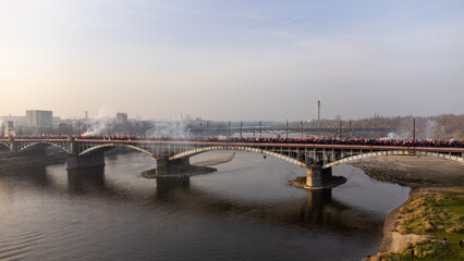 Fototapeta premium independence march on the bridge in warsaw