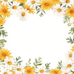 Obraz premium Daisy Flowers Frame clipart. Creative generative watercolor illustration. Detailed illustration