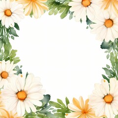 Daisy Flowers Frame clipart. Watercolor illustration. Detailed artistic graphic illustration