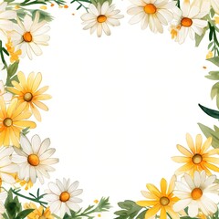 Obraz premium Daisy Flowers Frame clipart. Watercolor illustration. Illustrative clipart collection illustration