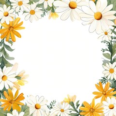 Obraz premium Daisy Flowers Frame clipart. Watercolor illustration. Watercolor-style digital design illustration