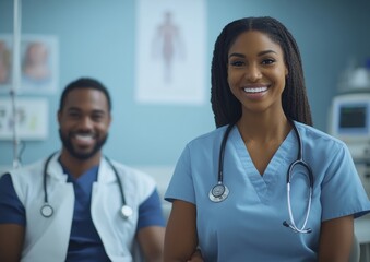 Modern Wellness Hub Clean Vaccination Center with Smiling African American Nurse, 30, for Health Awareness and Patient Care - Inspiring Medical Infographics and Virus Prevention