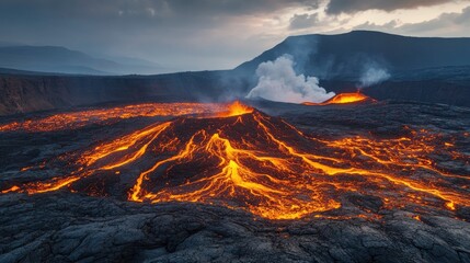 Fototapeta premium The remarkable Danakil Depression in Ethiopia, truly one of the most beautiful landscapes in the world, volcanic landscape