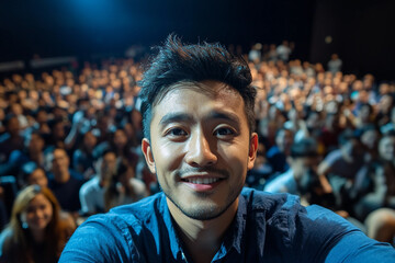 Comedian actor Performing on Stage in Front of Audience During Live Show, Generative AI image