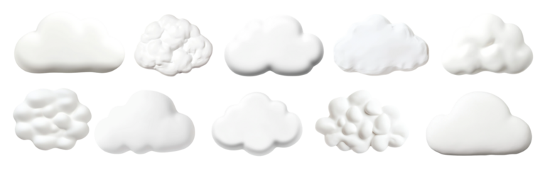 PNG Fluffy white cloud illustrations, isolated element set, transparent background