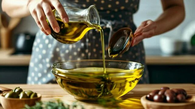  Olivia oil pouring in glass bowl