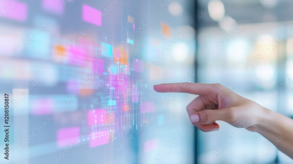 Poster Futuristic Interactive Dashboard LED Interface Highlighting Ethical Business KPIs in a Sleek Office - Transparency Solutions for Corporate Growth and Tech-Driven Accountability
