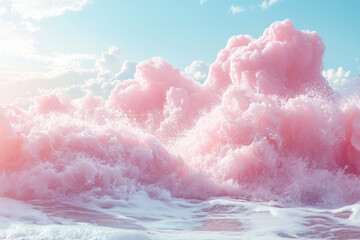 surreal pastel pink waves in ocean: cotton candy sea foam