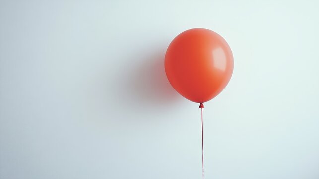 A bold orange balloon with a matte surface tied to a thin string isolated on a white background
