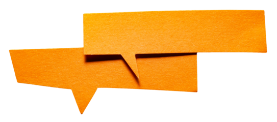 Orange blank cut out cardboard paper speech bubbles with rough edges and copy space for text on transparent png background design element