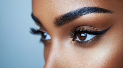 Naklejka premium Elevate your beauty with permanent female eyeliner tattoos. Enhance your natural features and save time on your daily makeup routine. Precision artistry ensures a flawless