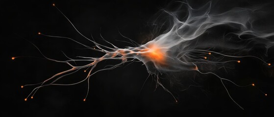 a neuron is shown with orange light