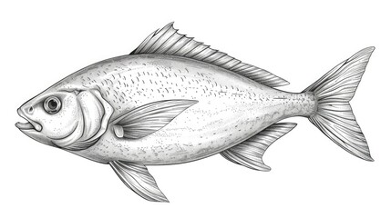 A detailed illustration of a fish, showcasing its anatomical features and structure.