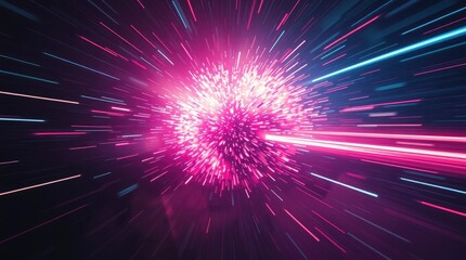 Fototapeta premium Neon Burst: A vibrant, dynamic light explosion in a dark cosmos