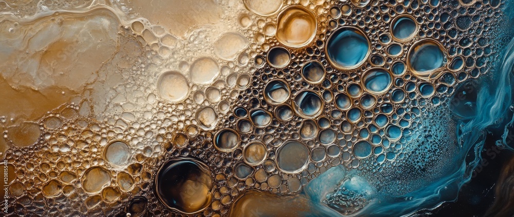 Aufkleber close up of bubbles and droplets with intricate patterns on a stunning gradient background
