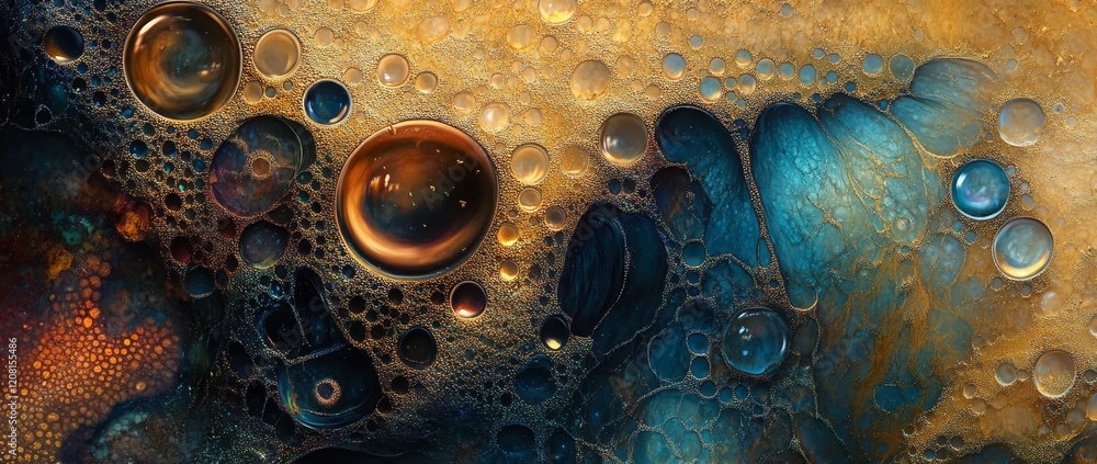 Aufkleber close up of bubbles and droplets on a gradient background showcasing intricate patterns and textures