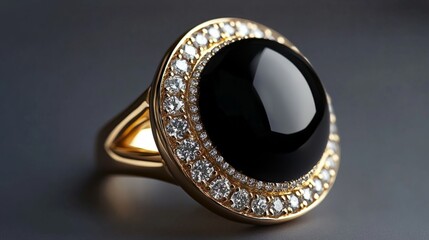 Bold and eye-catching ring, large round black onyx center stone generative ai