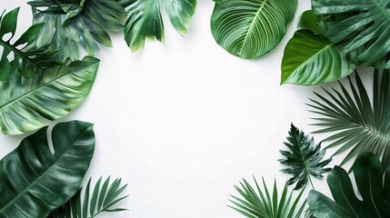 Set of Tropical Leaves with Vibrant Green Hues on White Background