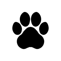 Cute black big cat paw print silhouette icon vector illustration design.