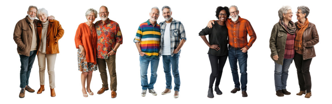 PNG Diverse senior couples smiling together, isolated element set, transparent background - Powered by Adobe